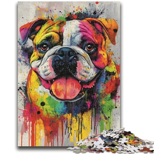 Bulldoggen-Ölgemälde, 1000-teiliges Puzzle für Erwachsene und Jugendliche, Spielzeug, Lernspiele, Stressabbau, geeignet als Schreibtischdekoration (38x26cm) von AADSAZA