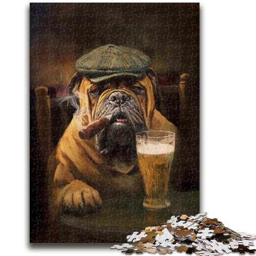 Bullmastiff-Hund, der raucht, Puzzle für Teenager, 1000 Teile, Lernspiele, Wanddekoration, einzigartige Geburtstags (50x75cm) von AADSAZA