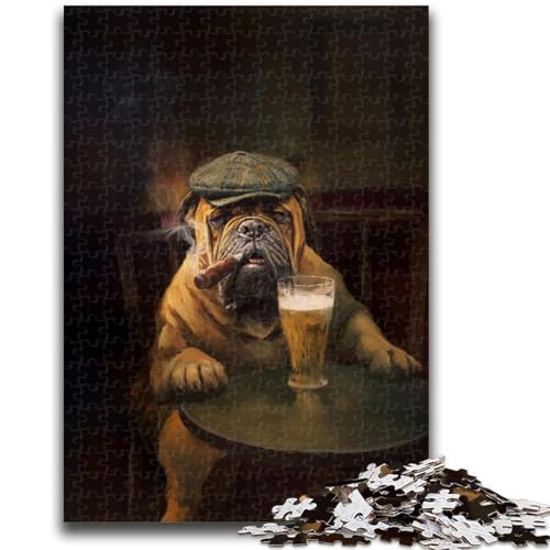 Bullmastiff-Hund, der raucht, Puzzle für Teenager, 1000 Teile, hilft dem Gehirn, süchtig machendes Spielzeug zu trainieren, um Geduld zu fördern, EIN Kunstwerk (38x26cm) von AADSAZA