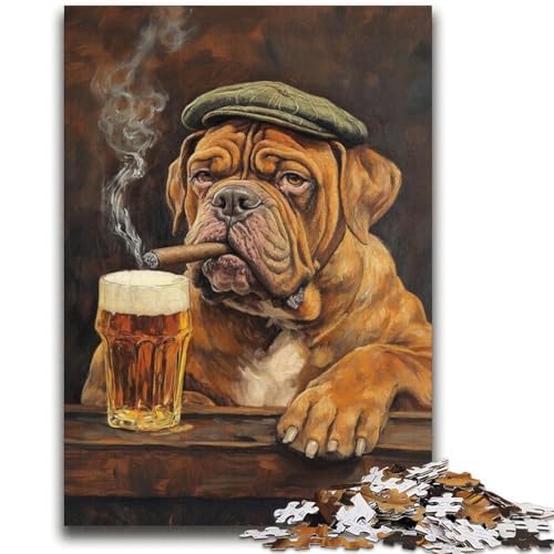 Bullmastiff-Hund, der raucht, Puzzle für Teenager, 2000 Teile, dekomprimierendes intellektuelles Lernspielzeug, tolle Geschenke und Spielzeuge (70x100cm) von AADSAZA