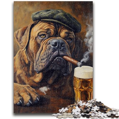 Bullmastiff-Hund raucht, 1000-teiliges Puzzle für Teenager, Geschenke, dekomprimierendes intellektuelles Lernspielzeug, Wichtelgeschenke (50x75cm) von AADSAZA
