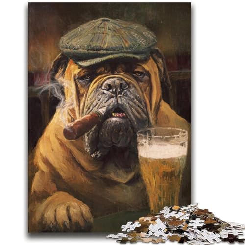 Bullmastiff-Hund raucht, 2000-teiliges Puzzle für Erwachsene und Jugendliche, Spielzeug, Lernspiele, Stressabbau, geeignet als Schreibtischdekoration (70x100cm) von AADSAZA