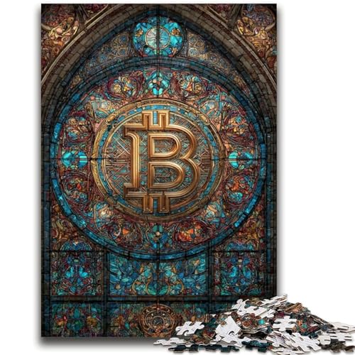 Buntglas-Bitcoin-Puzzle, 1000 Teile, für Erwachsene und Jugendliche, Spielzeug, Lernspiele, Stressabbau, Wunschliste mit Weihnachtsmann (38x26cm) von AADSAZA