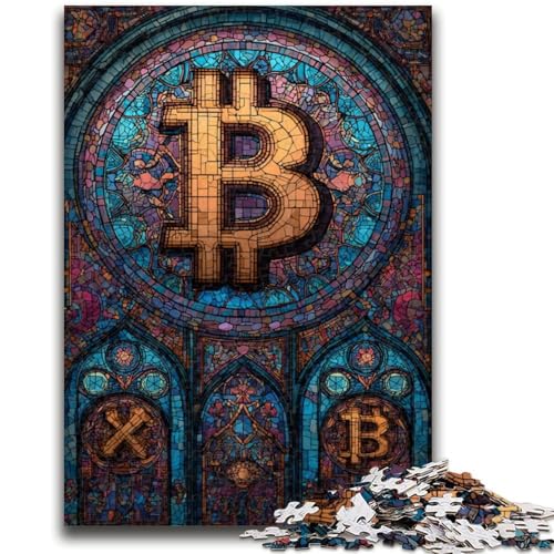 Buntglas-Bitcoin-Puzzle, 1000 Teile, für Erwachsene und Jugendliche, Spielzeug, Lernspiele, Stressabbau, Wunschliste mit Weihnachtsmann (50x75cm) von AADSAZA