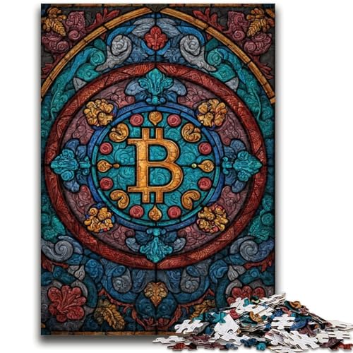 Buntglas-Bitcoin-Puzzle, 1000 Teile, für Erwachsene und Jugendliche, Spielzeug, Lernspiele, Stressabbau, geeignet als Schreibtischdekoration (50x75cm) von AADSAZA