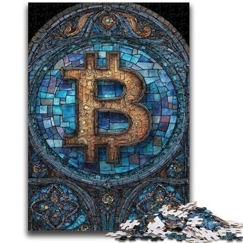 Buntglas-Bitcoin-Puzzle, 1000 Teile, für Teenager, Stressabbau, schwierige Herausforderung, einzigartige Heimdekoration und Geschenke (38x26cm) von AADSAZA