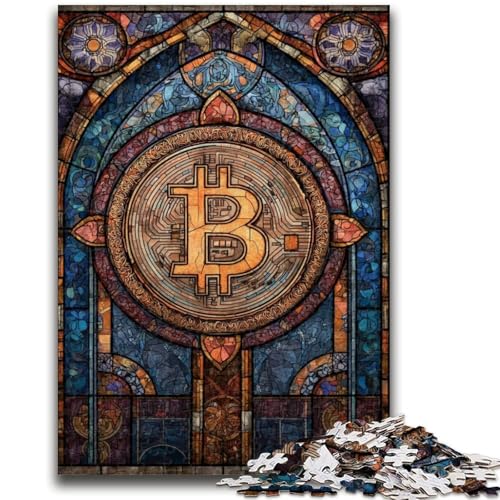 Buntglas-Bitcoin-Puzzle für Teenager, 1000 Teile, dekomprimierendes intellektuelles Lernspielzeug, tolle Geschenke und Spielzeuge (38x26cm) von AADSAZA
