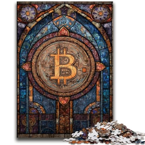 Buntglas-Bitcoin-Puzzles für Teenager, 1000 Puzzles, Spielzeug, Lernspiele, Stressabbau, geeignet als Schreibtischdekoration (50x75cm) von AADSAZA