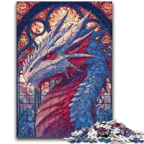 Buntglas-Drache, 1000-teiliges Puzzle für Erwachsene und Jugendliche, Spielzeug, Lernspiele, stressabbauende Wanddekoration (50x75cm) von AADSAZA