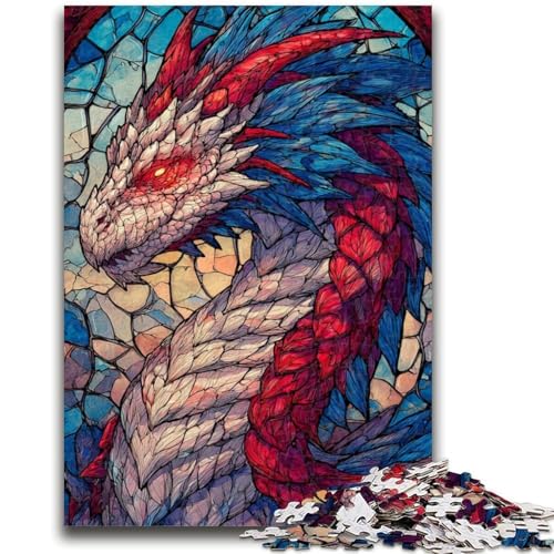 Buntglas-Drachen-Puzzle, 1000 Teile, für Teenager, zum Zeitvertreib zu Hause, jedes Teil ist einzigartig – anspruchsvolles Familienspiel (38x26cm) von AADSAZA