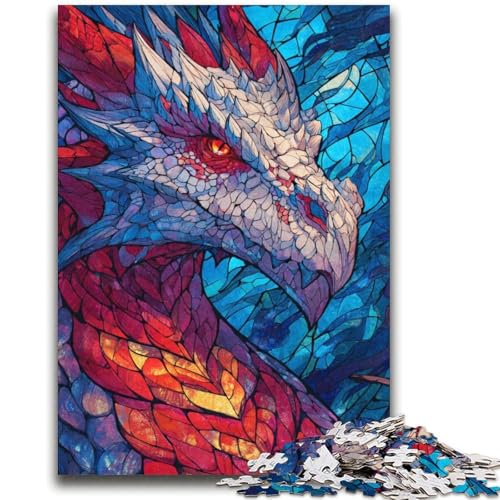 Buntglas-Drachen-Puzzle für Erwachsene, entspannendes intellektuelles Lernspielzeug, Geburtstagsgeschenk, Geschenke, Wandkunst (70x100cm) von AADSAZA