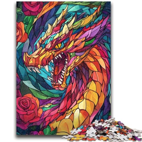 Buntglas-Drachen-Puzzle für Erwachsene und Jugendliche, Puzzle, Spielzeug, Lernspiele, Stressabbau, tolle Geschenke und Spielzeuge (50x75cm) von AADSAZA
