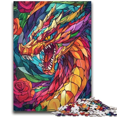 Buntglas-Drachen-Puzzle für Teenager, 1000 Teile, Lernspiel, Herausforderung, Spielzeug, Wanddekoration, einzigartige Geburtstags (38x26cm) von AADSAZA