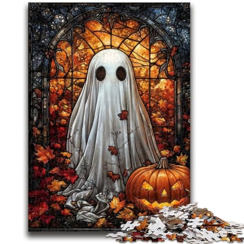 Buntglas-Halloween-Puzzle mit 1000 Teilen für Teenager, Geschenke, Lernspiel, Herausforderung, Spielzeug, Wanddekoration, einzigartige Geburtstags (50x75cm) von AADSAZA
