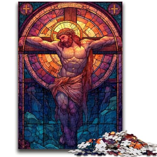 Buntglas-Jesus-Puzzle für Erwachsene, 1000 Teile, Lernspiel, Herausforderung, Spielzeug, Wanddekoration, einzigartige Geburtstags (50x75cm) von AADSAZA