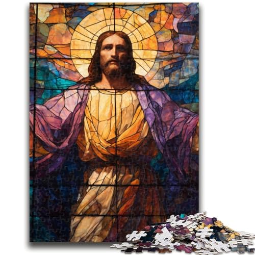 Buntglas-Jesus-Puzzles für Teenager, 1000 Puzzles, Spielzeug, Lernspiele, Stressabbau, geeignet als Schreibtischdekoration (38x26cm) von AADSAZA