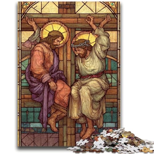 Buntglas-Jesus-Puzzles für Teenager, 1000-teiliges Puzzle, lustige Spiele, jedes Teil ist einzigartig – anspruchsvolles Familienspiel (38x26cm) von AADSAZA
