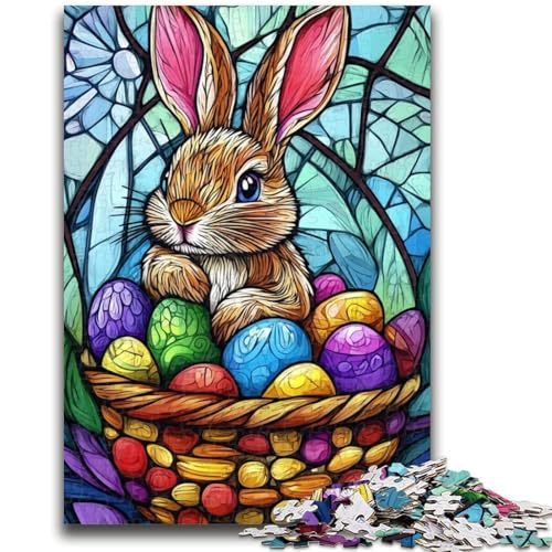 Buntglas-Osterhasen-Puzzle, 1000 Teile, für Teenager, Geschenke, Spielzeug, Lernspiele, Stressabbau, tolle Geschenke und Spielzeuge (38x26cm) von AADSAZA