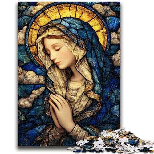 Buntglas-Puzzle „Jungfrau Maria“, 1000 Teile, für Erwachsene, Stressabbau, schwierige Herausforderung, geeignet als Schreibtischdekoration (50x75cm) von AADSAZA