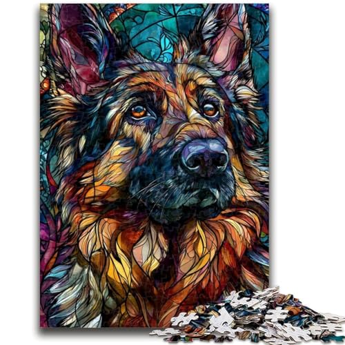 Buntglas-Puzzle mit Husky-Motiv für Teenager, 1000 Teile, dekomprimierendes intellektuelles Lernspielzeug, tolle Geschenke und Spielzeuge (38x26cm) von AADSAZA