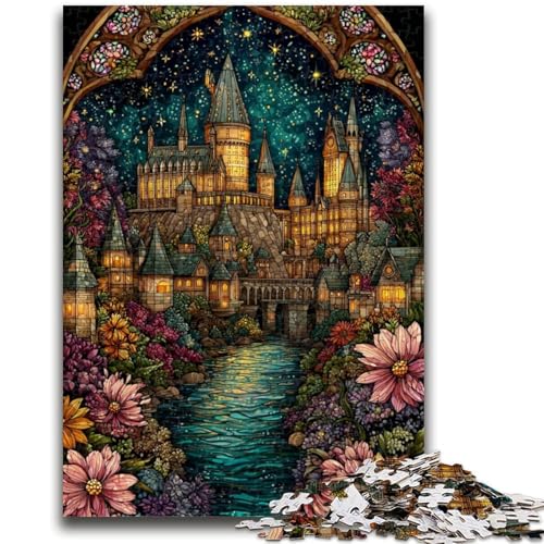 Buntglas-Schloss-Puzzle, 1000 Teile, für Teenager, Denkspiel, Wanddekoration, einzigartige Geburtstags (50x75cm) von AADSAZA