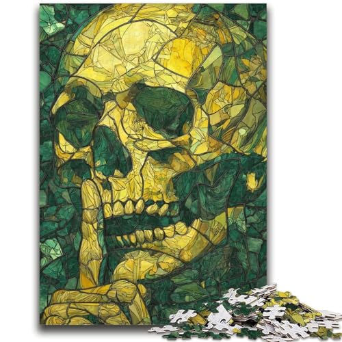 Buntglas-Totenkopf-Puzzle für Teenager, 1000-teiliges Puzzle, Stressabbau, schwierige Herausforderung, stärkt die Liebe zwischen Paaren (38x26cm) von AADSAZA