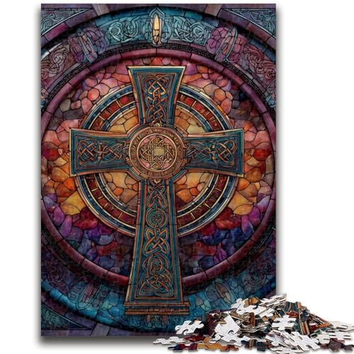 Buntglaskreuz, 1000-teiliges Puzzle für Erwachsene und Jugendliche, Quizspiel, Wanddekoration, einzigartige Geburtstags (50x75cm) von AADSAZA