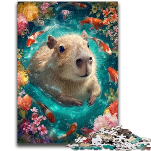Capibara Puzzle für Erwachsene, 1000 Teile, schwierig, Lernspielzeug, Familienspiele mit passendem Poster und Quizblatt (50x75cm) von AADSAZA