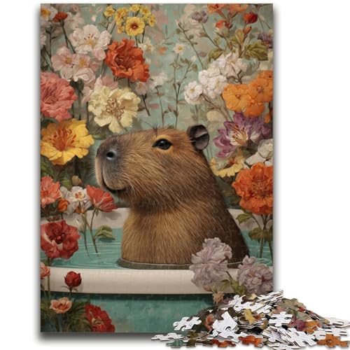 Capybara in der Badewanne, Puzzle für Teenager, 1000 Teile, anspruchsvolles Spiel, Geschenke für die ganze Familie (38x26cm) von AADSAZA