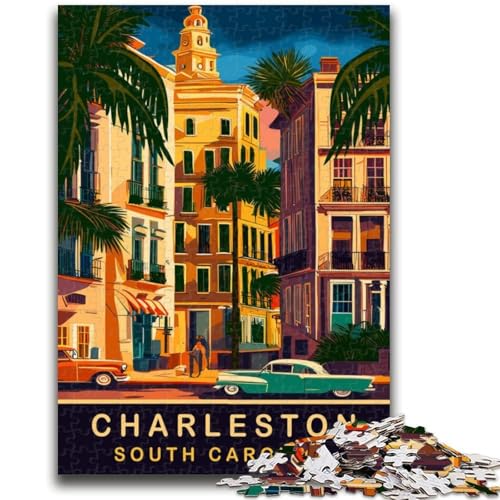 Charleston, South Carolina, Puzzles für Erwachsene und Teenager, Lernspielzeug, Familienspiele mit passendem Poster und Quizblatt (50x75cm) von AADSAZA