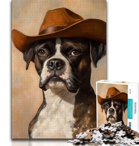 Cowboy-Boxer-Hund, 1000-teiliges Puzzle für Erwachsene und Jugendliche, lustige Spiele, jedes Teil ist einzigartig – anspruchsvolles Familienspiel (38x26cm) von AADSAZA