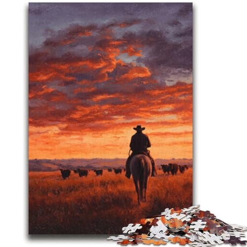 Cowboy-Sonnenuntergang, 2000 Teile Puzzle für Erwachsene und Jugendliche, Spielzeug, Lernspiele, Stressabbau, Wunschliste mit Weihnachtsmann (70x100cm) von AADSAZA