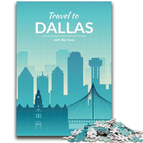 Dallas Texas Puzzle 1000 Teile für Erwachsene und Jugendliche, hilft dem Gehirn, süchtig machendes Spielzeug zu trainieren, um Geduld und Eltern-Kind-Interaktion zu fördern (38x26cm) von AADSAZA
