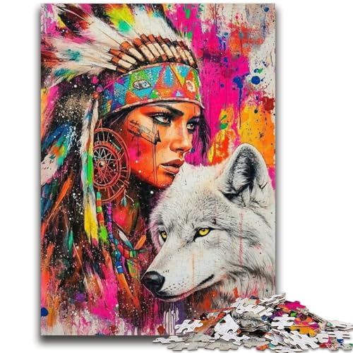 Der Wolf und das Indianermädchen, 1000-teiliges Puzzle für Erwachsene und Jugendliche, Spielzeug, Lernspiele, Stressabbau, Wunschliste mit Weihnachtsmann (38x26cm) von AADSAZA