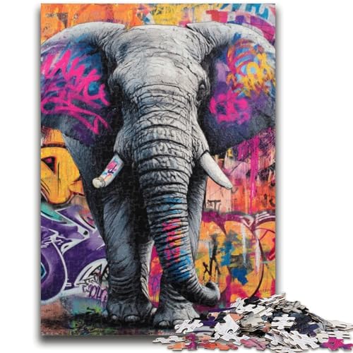 Elefanten-Graffiti-Puzzle 1000 Teile für Teenager, Geschenke, Spielzeug, Lernspiele, Stressabbau, tolle Geschenke und Spielzeuge (50x75cm) von AADSAZA