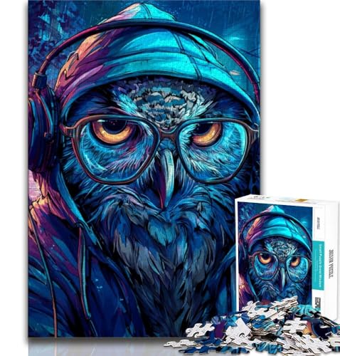 Eule mit Kopfhörer-Puzzle, 1000 Teile, für Teenager, Lernspiel, Herausforderungsspielzeug, ganze Familie (38x26cm) von AADSAZA