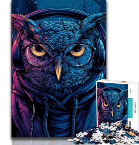Eule mit Kopfhörer-Puzzle, 1000 Teile, für Teenager, Lernspiel, Herausforderungsspielzeug, ganze Familie (75x50cm) von AADSAZA