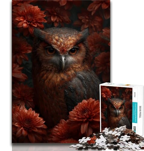 Eule und Blumen 1000-teiliges Puzzle für Teenager, Spielzeug, Lernspiele, Stressabbau, geeignet als Schreibtischdekoration (75x50cm) von AADSAZA
