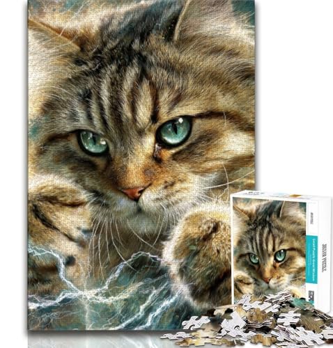 Fantasy-Katzen-Puzzle für Erwachsene und Jugendliche, 1000-teiliges Puzzle, anspruchsvolles Spiel und Familienspiel mit vollständig ineinandergreifenden, zufällig geformten Teilen (75x50cm) von AADSAZA