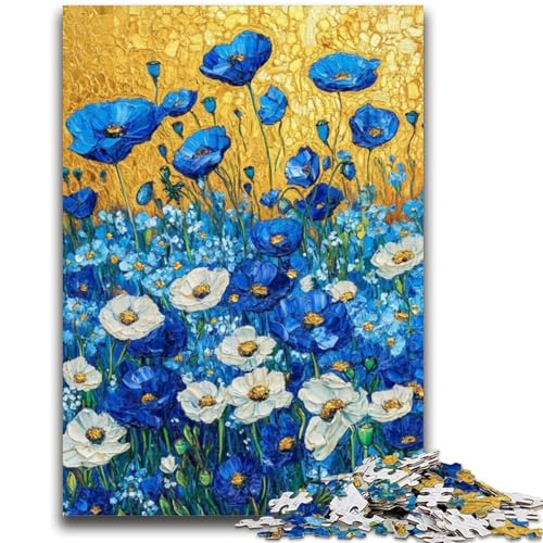 Feld mit blauen Mohnblumen, Puzzle für Teenager, 1000 Teile, dekomprimierendes intellektuelles Lernspielzeug, tolle Geschenke und Spielzeuge (38x26cm) von AADSAZA