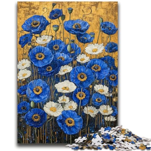 Feld mit blauen Mohnblumen, Puzzle mit 1000 Teilen für Teenager, hilft dem Gehirn, süchtig machendes Spielzeug zu trainieren, um Geduld zu fördern, einzigartiges Herausforderungsspiel (38x26cm) von AADSAZA