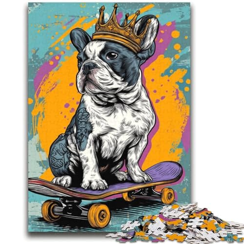 Französische Bulldogge Skateboard-Puzzle für Erwachsene, 2000 Teile, anspruchsvoll zu vervollständigen, Aber lustiges und humorvolles Lernspiel zum Geburtstag (70x100cm) von AADSAZA