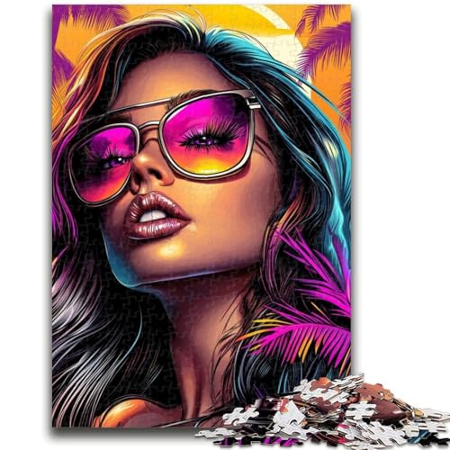 Frau mit Sonnenbrille, Puzzle für Erwachsene und Teenager, Puzzle, Spielzeug, Lernspiele, Stressabbau, tolle Geschenke und Spielzeuge (50x75cm) von AADSAZA