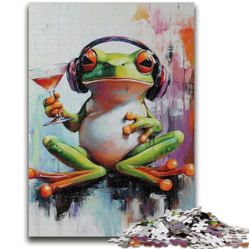 Frosch hört Musik-Puzzles für Teenager, 1000 Teile, Stressabbau, schwierige Herausforderung, einzigartige Heimdekoration und Geschenke (38x26cm) von AADSAZA