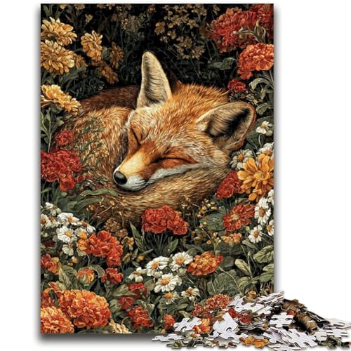 Fuchs schläft in den Blumen, Puzzle für Teenager, 1000 Teile, anspruchsvolles Spiel, Geschenke, ganze Familie (38x26cm) von AADSAZA