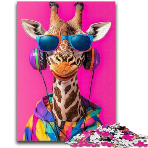 Giraffe hört Musik, 1000-teiliges Puzzle für Erwachsene und Jugendliche, Familienspiel zum Stressabbau, schwierige Herausforderung, tolle Geschenke und Spielzeuge (38x26cm) von AADSAZA