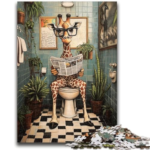 Giraffe in der Toilette, Puzzle für Erwachsene und Jugendliche, 1000 Teile, hilft dem Gehirn, süchtig machendes Spielzeug zu trainieren, um Geduld zu fördern, geeignet für Paare (50x75cm) von AADSAZA