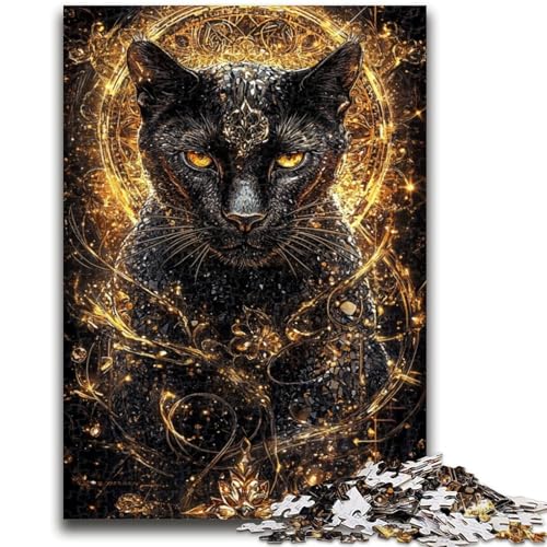 Golden Black Leopard Puzzles 1000 Teile für Teenager, helfen dem Gehirn, süchtig machendes Spielzeug zu trainieren, um Geduld zu fördern, einzigartiges Herausforderungsspiel (50x75cm) von AADSAZA