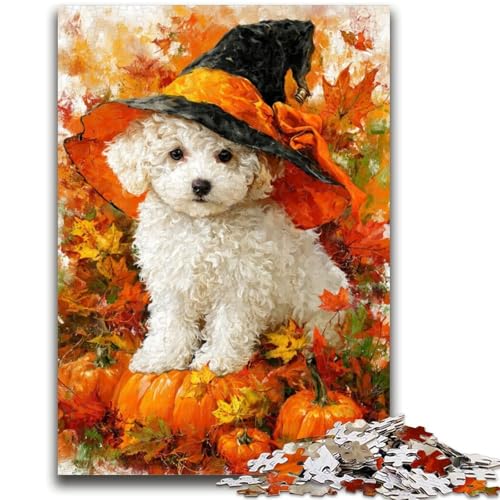 Golden Retriever Halloween-Puzzle 1000 Teile für Erwachsene und Jugendliche, Spielzeug, Lernspiele, Stressabbau, Wunschliste mit Weihnachtsmann (50x75cm) von AADSAZA