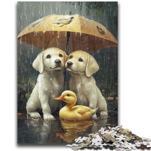 Golden Retriever hält einen Regenschirm, Puzzle 1000 Teile für Teenager-Geschenke, Quizspiel, Wanddekoration, einzigartige Geburtstags (50x75cm) von AADSAZA